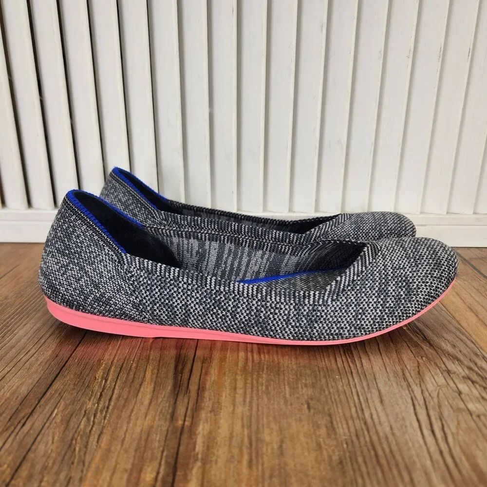 Rothy's The Flat Birdseye Charcoal Gray Knit Ballet Flats Womens 6 Slip On Shoes